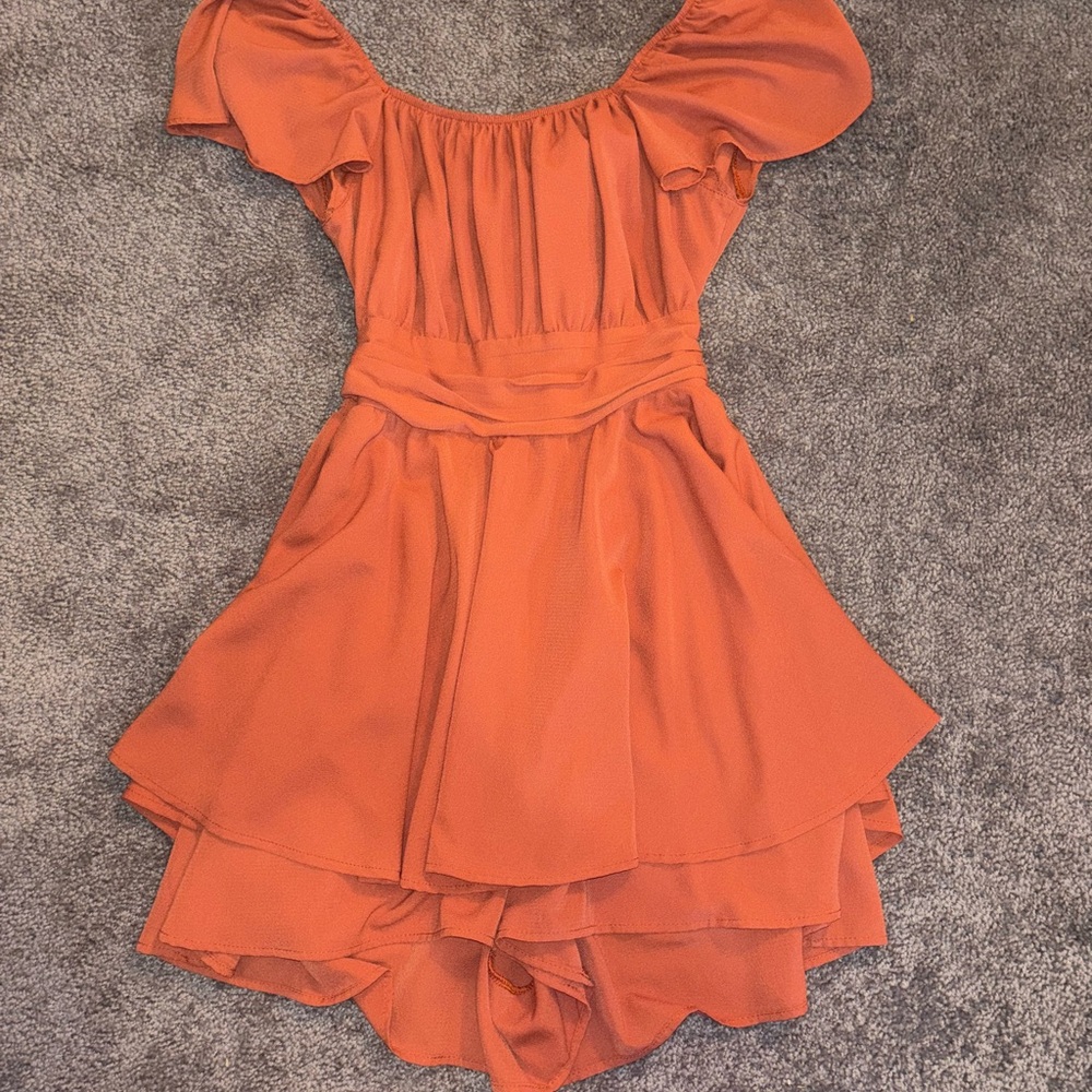 Elegant Burnt Orange Off-Shoulder Romper